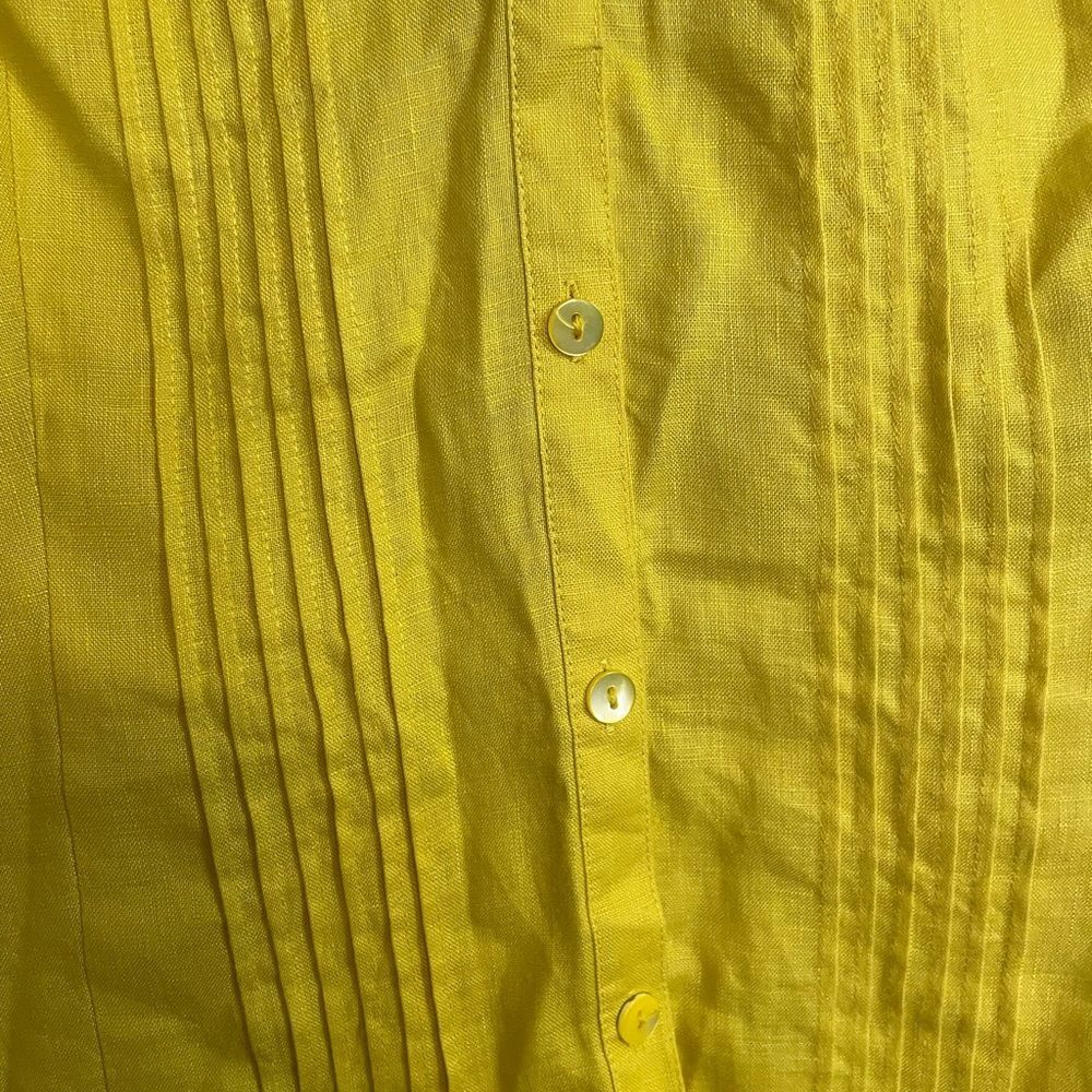 Lafayette 148 New York Luxury Yellow Ruffle Vneck Button Down Linen Blouse Sz10 - Picture 8 of 8